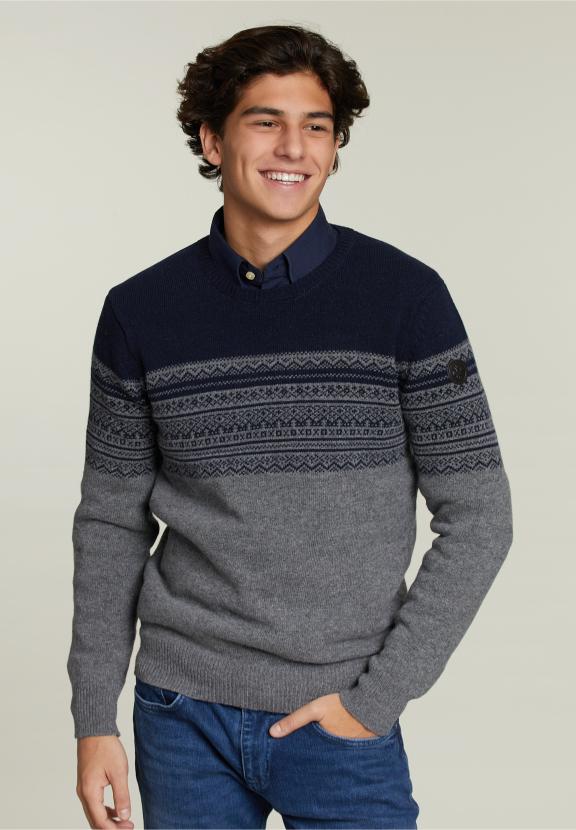 Custom Fit Woolen Sweater Navy - Blauw