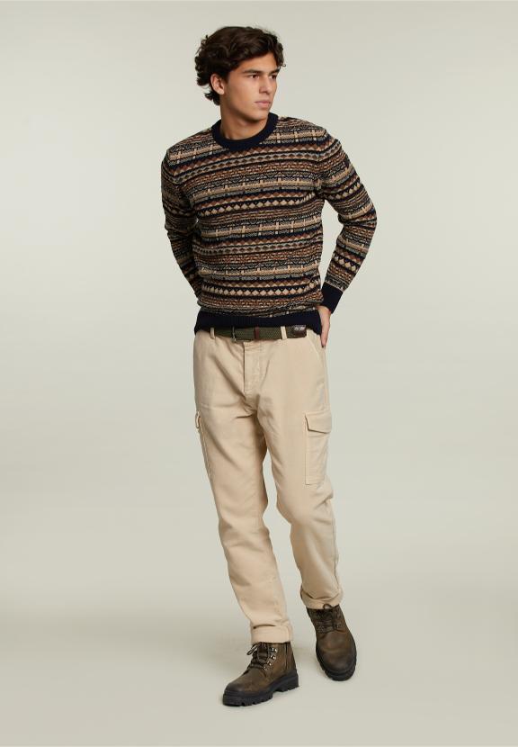 Custom Fit Woolen Fantasy Sweater Navy - Bleu