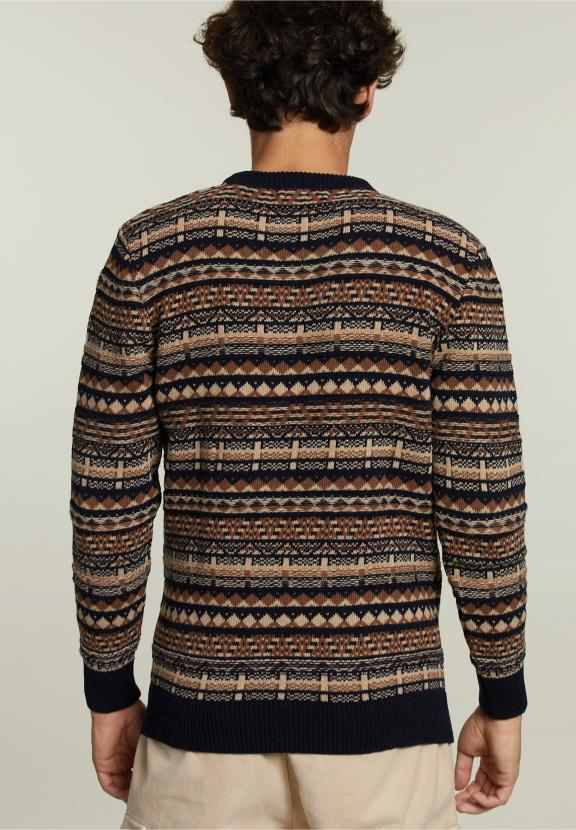 Custom Fit Woolen Fantasy Sweater Navy - Bleu