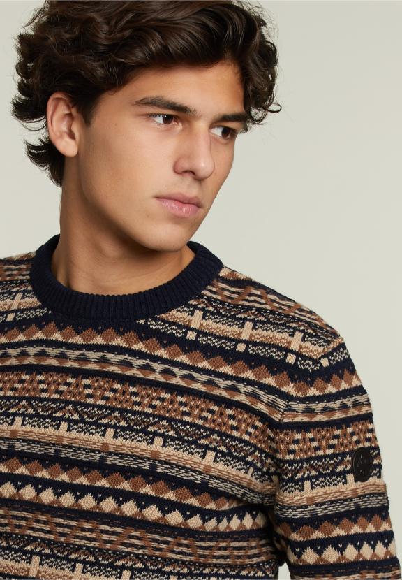 Custom Fit Woolen Fantasy Sweater Navy - Blauw