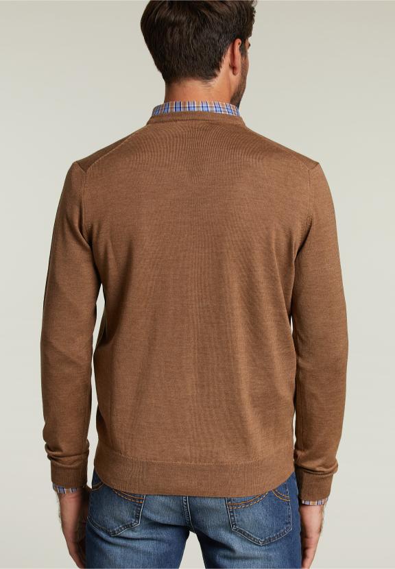 Op Maat Gemaakte Merino V-Hals Trui Crumble Mix - Bruin - W