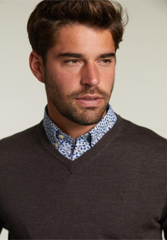 Op Maat Gemaakte Merino V-Hals Trui Barrel Mix - Bruin - RM22W-C9952_A-000 - W