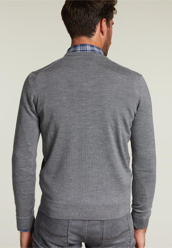 Pull en V sur mesure en mérinos mélange graphite - gris - W