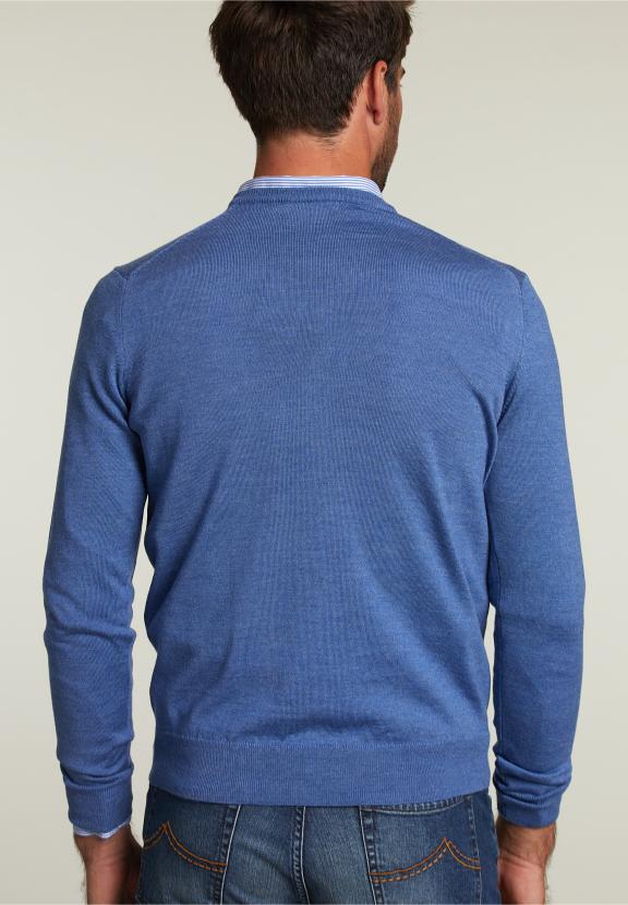 Op Maat Gemaakte Merino V-Hals Trui Stad Blauw Mix - W