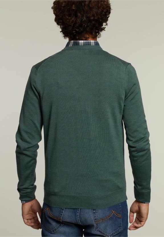 Custom Fit Merino V-Neck Pullover Cottage Mix - Khaki