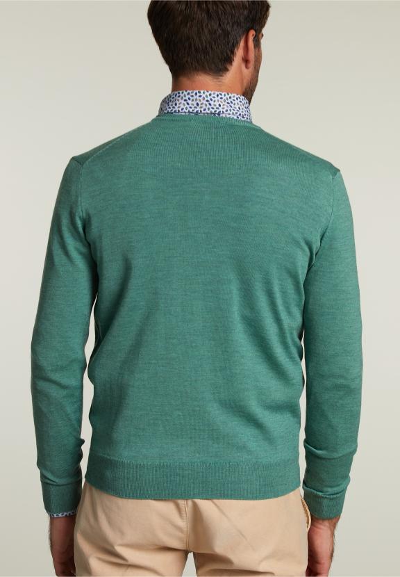Custom Fit Merino V-Neck Pullover Scotch Mix - Vert