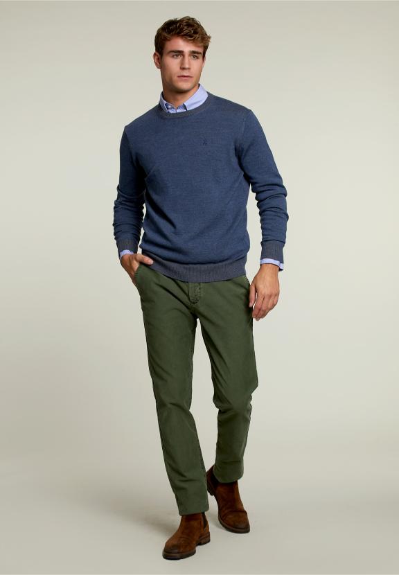 Op Maat Gemaakte Merino Trui Denim Mix - Blauw - W
