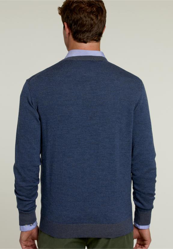 Op Maat Gemaakte Merino Trui Denim Mix - Blauw - W