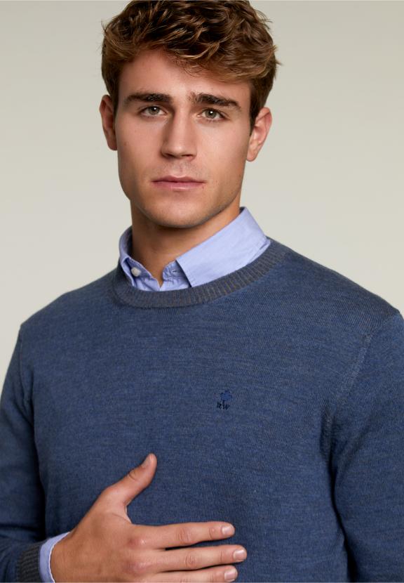 Op Maat Gemaakte Merino Trui Denim Mix - Blauw - W