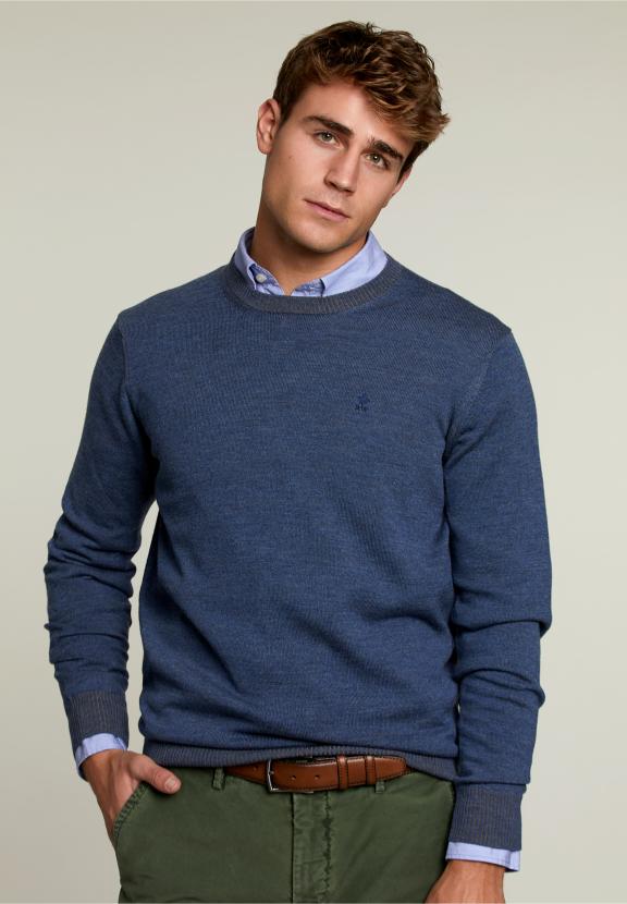 Op Maat Gemaakte Merino Trui Denim Mix - Blauw - W