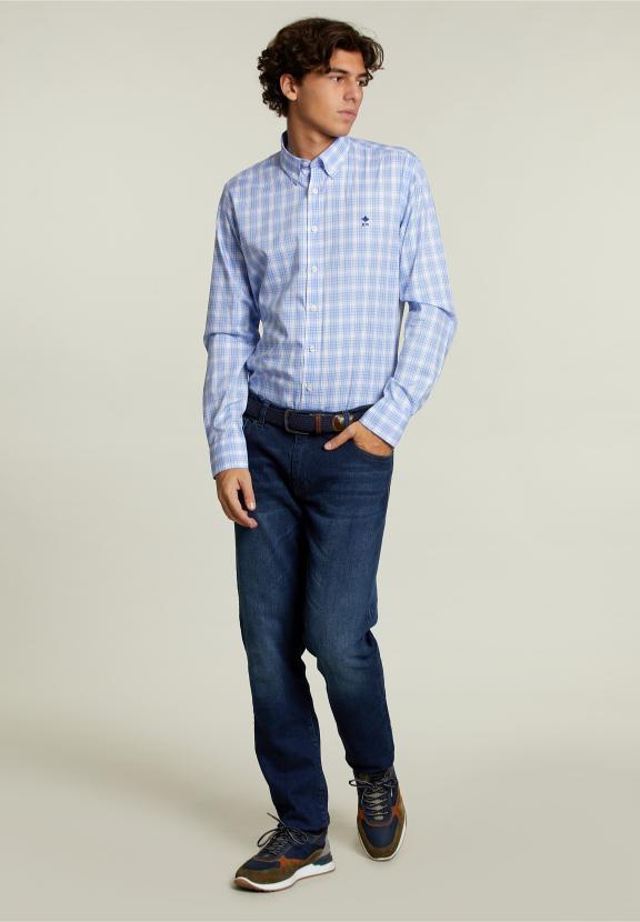Custom Fit Checked Shirt Multi - Blauw