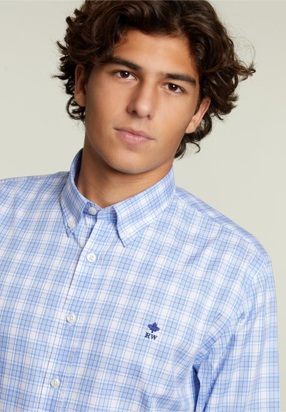 Custom Fit Checked Shirt Multi - Blauw