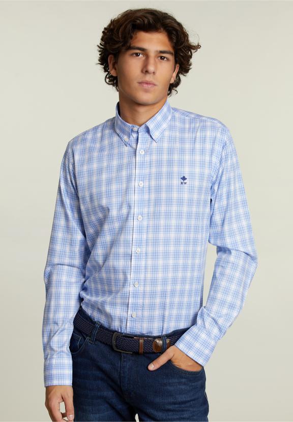 Custom Fit Checked Shirt Multi - Blauw