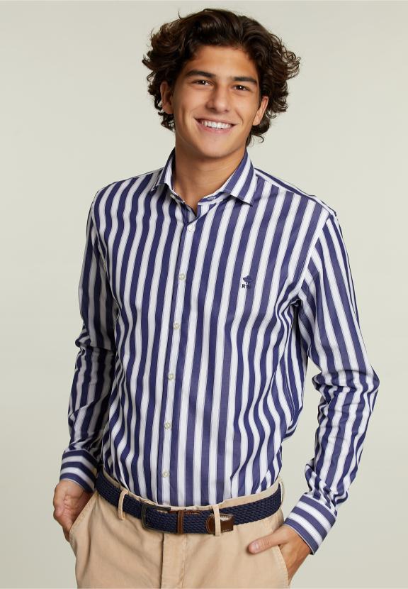 Custom Fit Striped Shirt Multi - Blauw