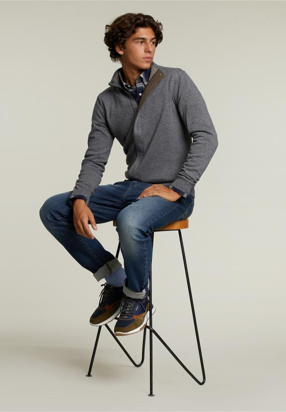 Aangepaste Pasvorm Mock Neck Pullover Oxford Mix - Grijs - W