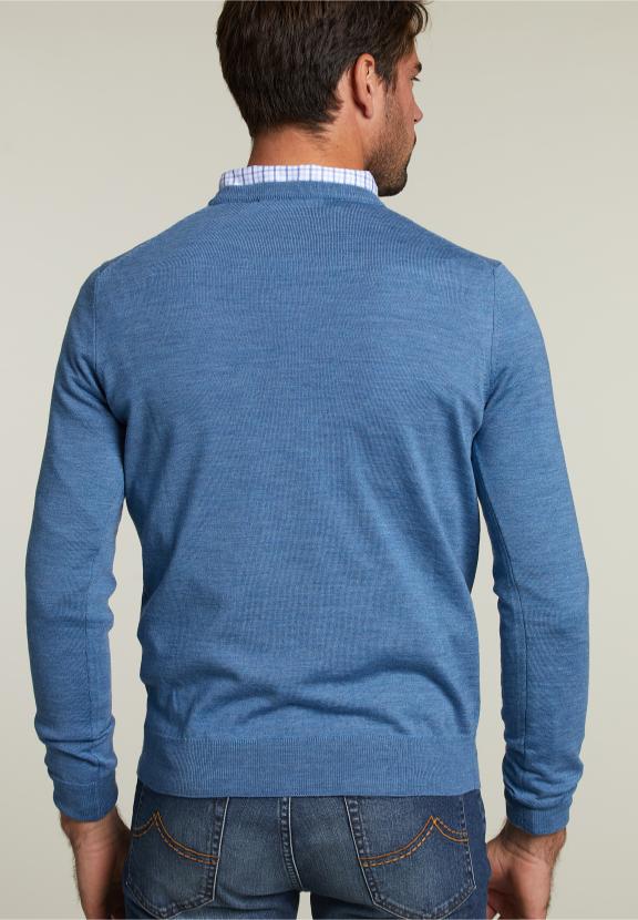 Op Maat Gemaakte Merino Ronde Hals Trui Wall Street Mix - Blauw - W