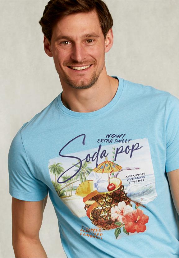 Normal Fit Basic T-Shirt Bora Bora Mel - Blauw
