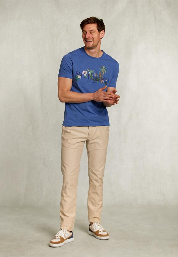 Normal Fit Basic T-Shirt Wallstreet Mel - Blauw