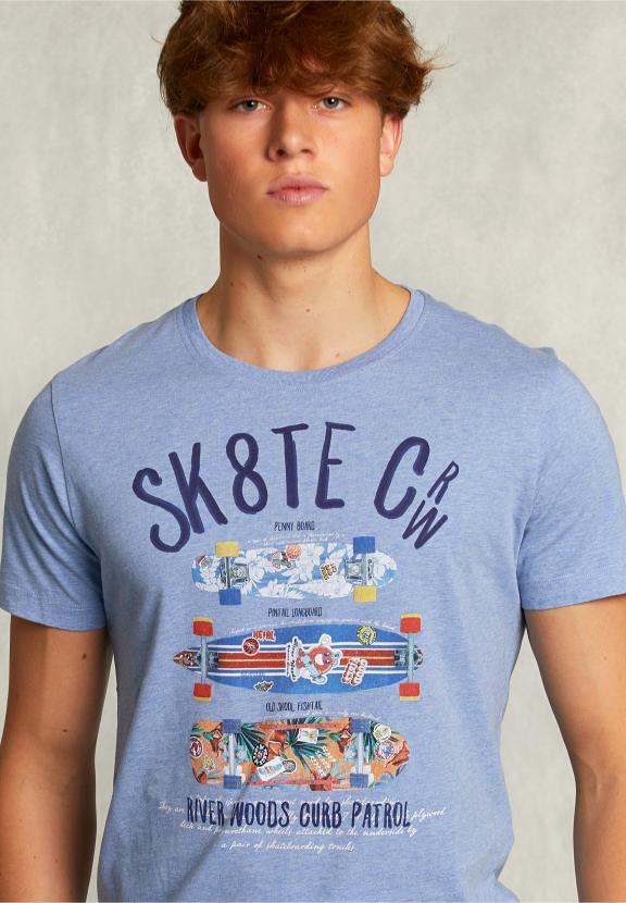 Normal Fit Basic T-Shirt Blue Gin Mel - Blauw