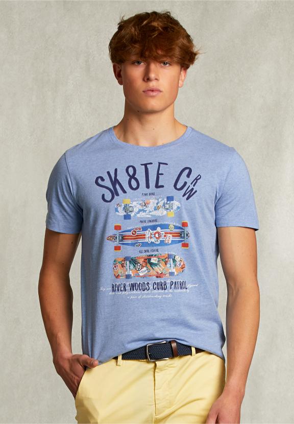 Normal Fit Basic T-Shirt Blue Gin Mel - Blauw
