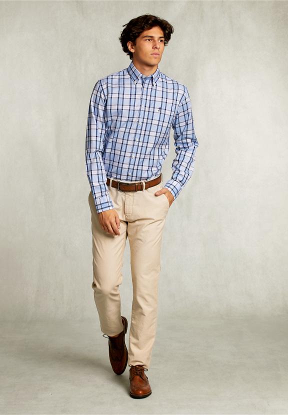 Custom Fit Checked Shirt With Pocket Blue/White - Multi