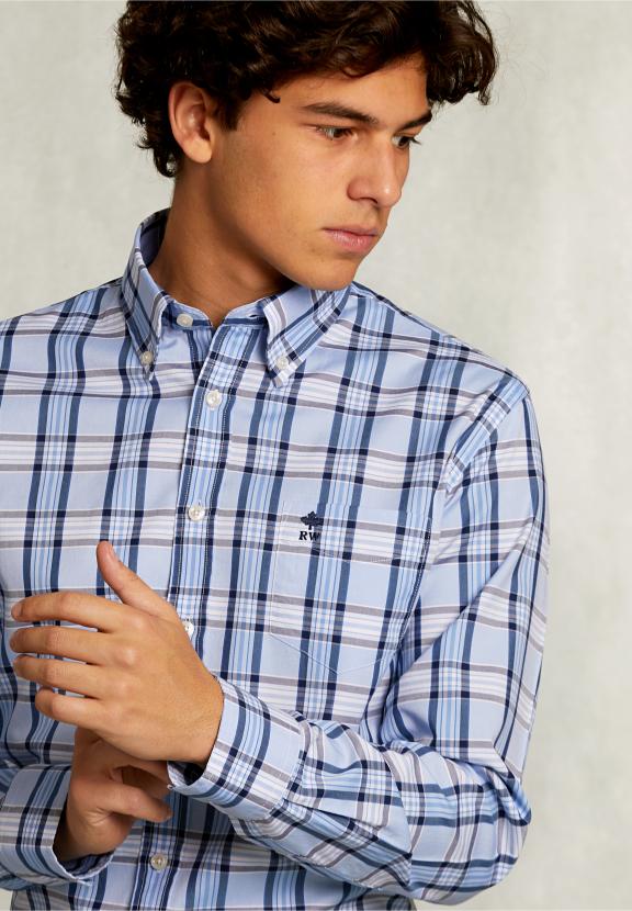 Custom Fit Checked Shirt With Pocket Blue/White - Multi