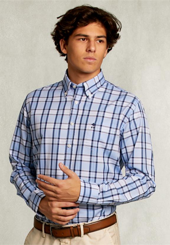 Custom Fit Checked Shirt With Pocket Blue/White - Multi