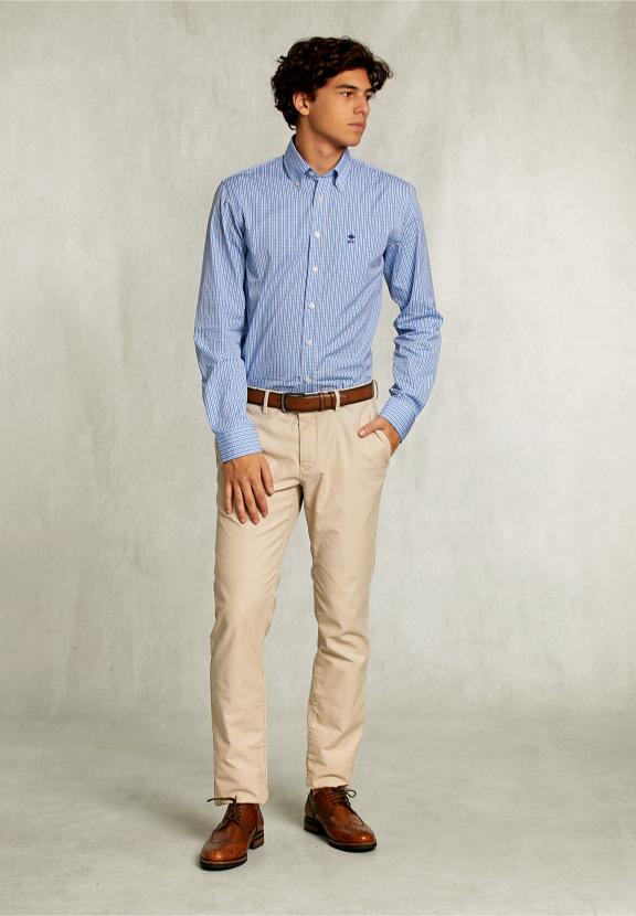 Custom Fit Checked Shirt With Pocket Blue/White - Multi
