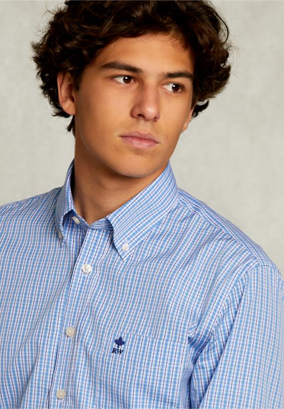 Custom Fit Checked Shirt With Pocket Blue/White - Multi