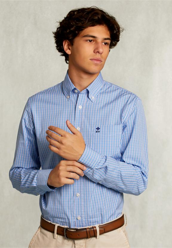 Custom Fit Checked Shirt With Pocket Blue/White - Multi