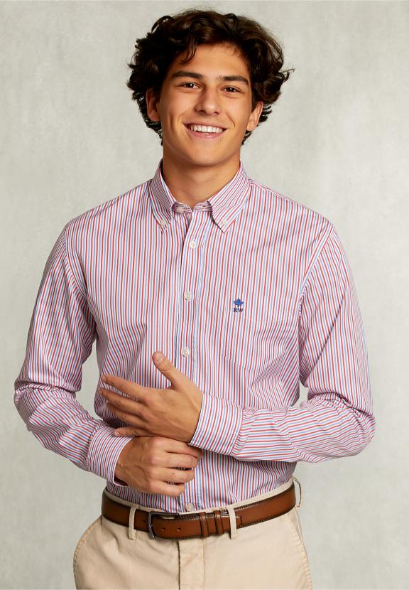 Custom Fit Striped Shirt With Pocket Blue/Red - Multi