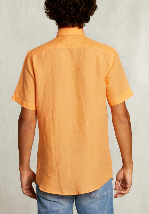 Custom Fit Linen Shirt Short Sleeves Starfish - Orange
