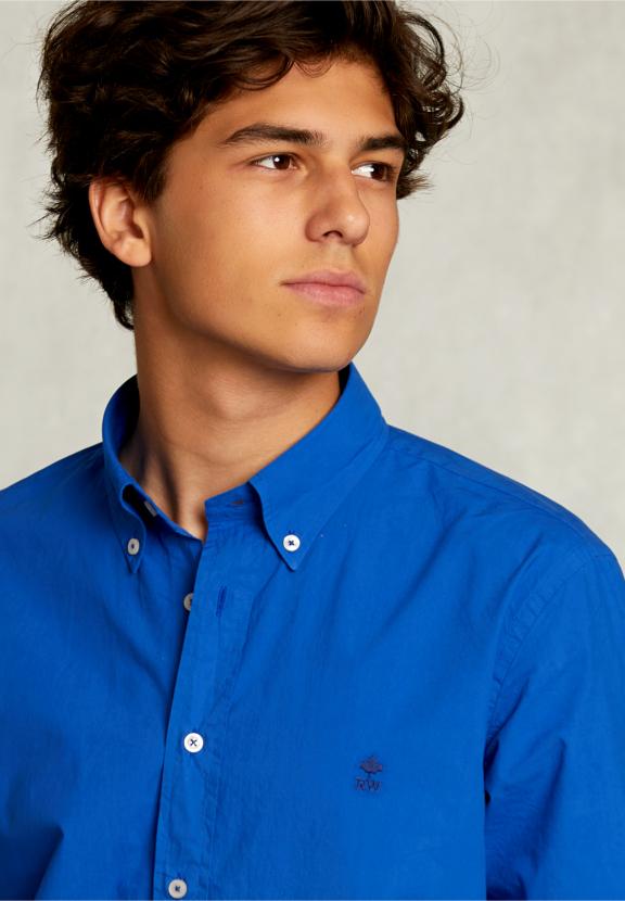 Custom Fit Poplin Shirt Caribbean Blue - Bleu