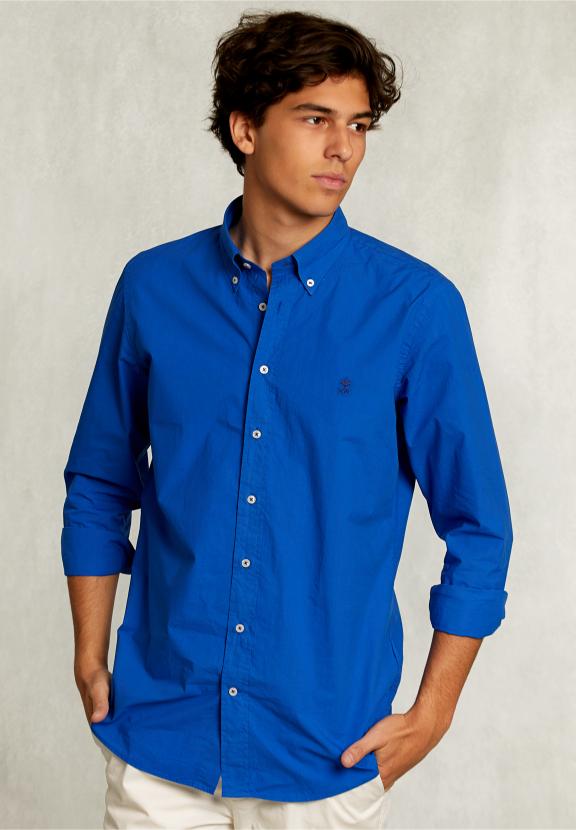 Custom Fit Poplin Shirt Caribbean Blue - Bleu