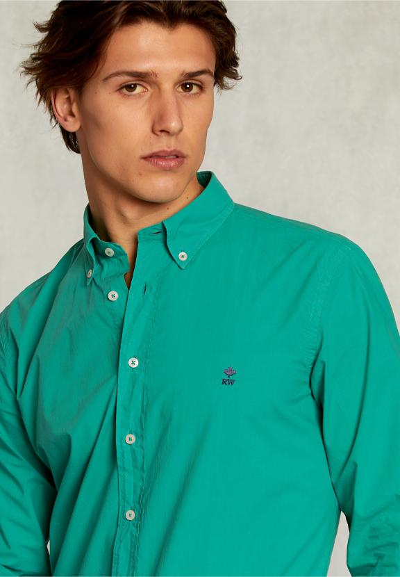 Custom Fit Poplin Shirt Grasschopper - Groen