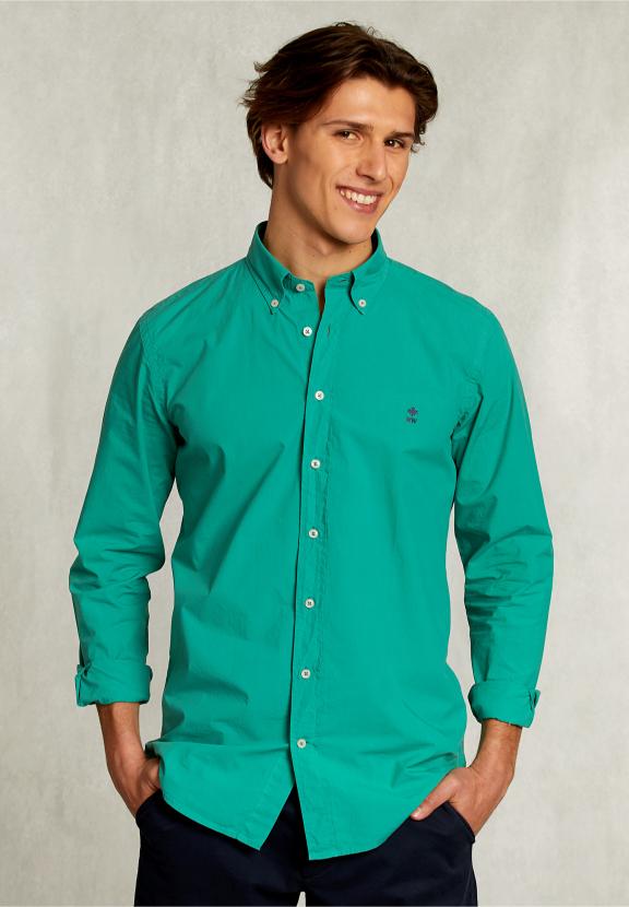 Custom Fit Poplin Shirt Grasschopper - Groen