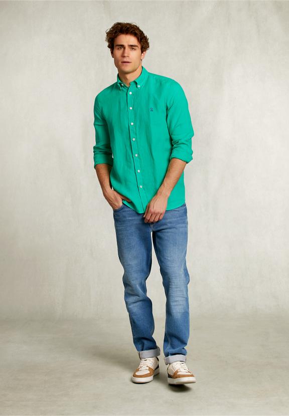 Custom Fit Linen Shirt Ginfizz - Vert