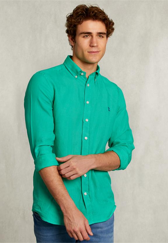 Custom Fit Linen Shirt Ginfizz - Vert