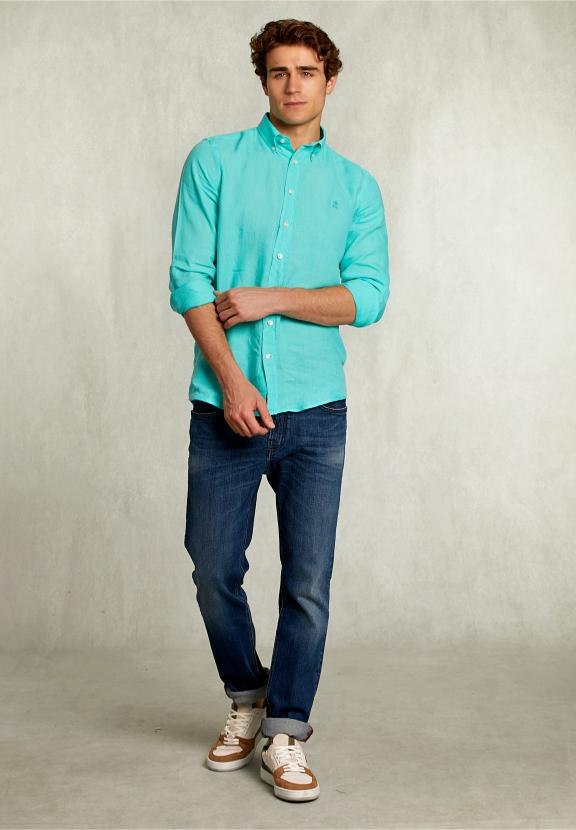 Custom Fit Linen Shirt Mint - Groen