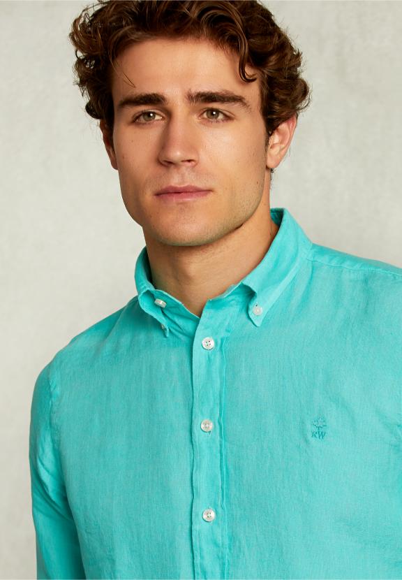 Custom Fit Linen Shirt Mint - Vert