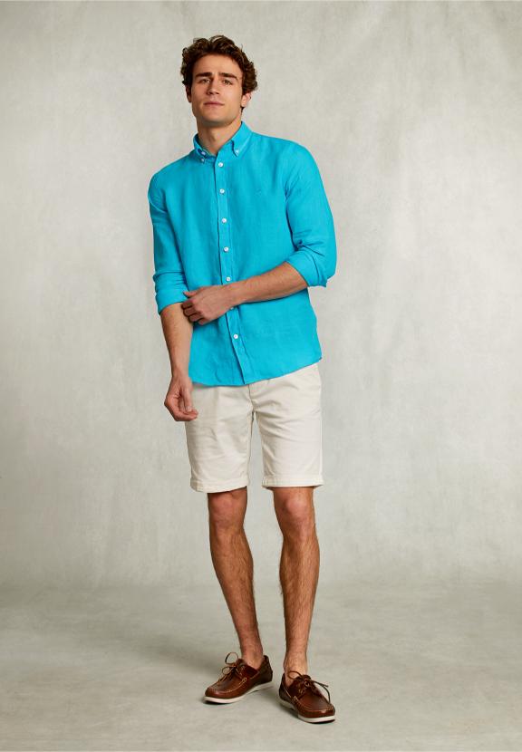 Custom Fit Linen Shirt St-Barth - Blauw