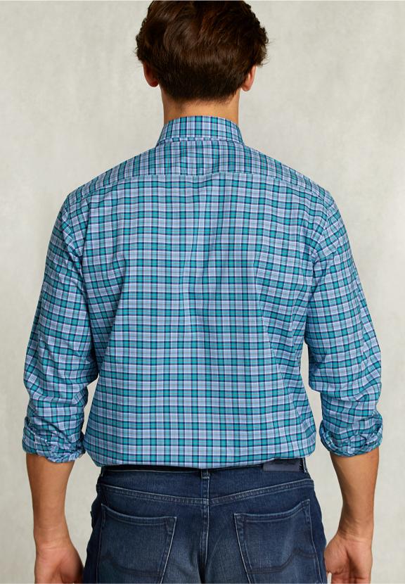 Custom Fit Checked Shirt Blue/Green - Groen