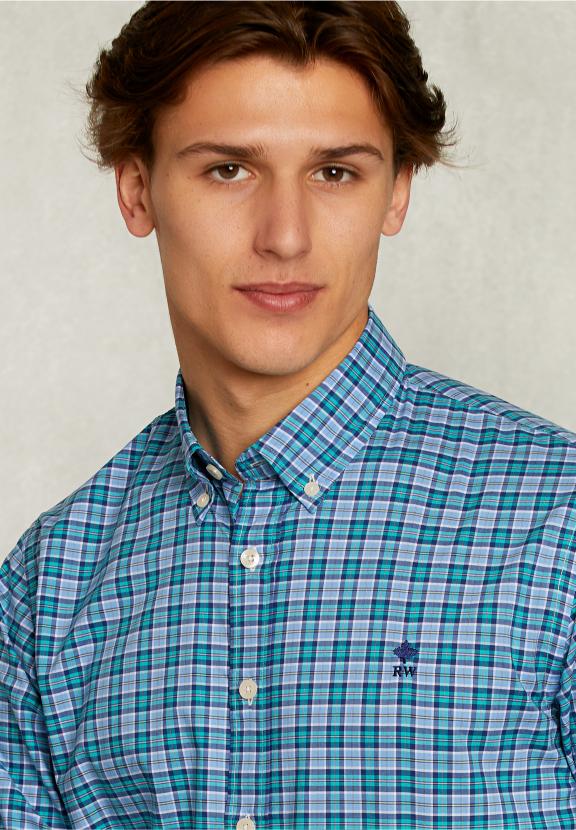 Custom Fit Checked Shirt Blue/Green - Groen