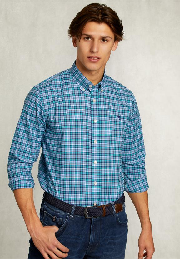 Custom Fit Checked Shirt Blue/Green - Groen