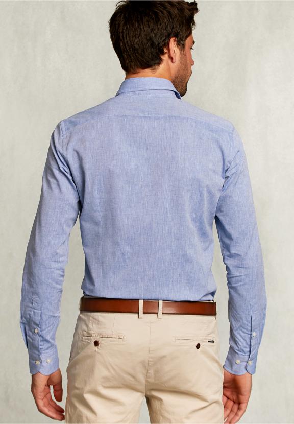 Slim Fit Cotton-Linen Shirt Blue - Blauw