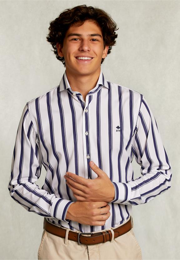 Custom Fit Striped Shirt Blue/White - Blauw