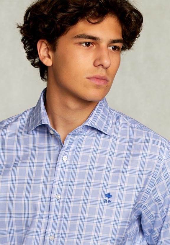 Custom Fit Checked Shirt Blue/White - Bleu