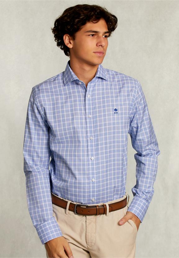 Custom Fit Checked Shirt Blue/White - Bleu
