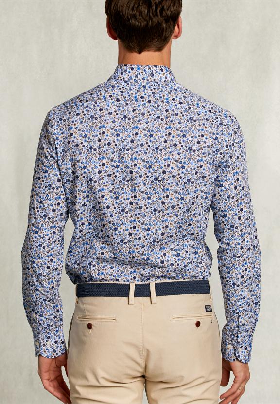 Slim Fit Floral Shirt Blue/Brown - Bleu