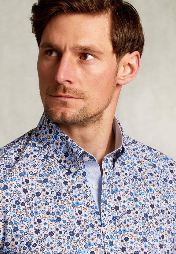 Slim Fit Floral Shirt Blue/Brown - Bleu